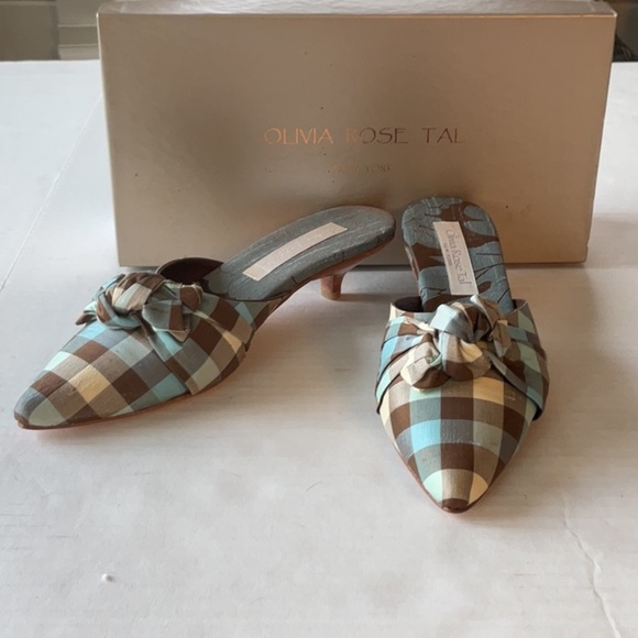 Olivia Rose Tal Cannes Gingham Silk in brown & blue size 8 - Picture 1 of 9